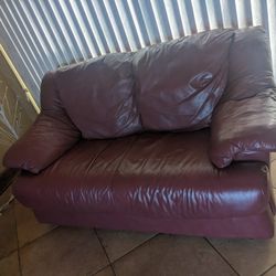 Maroon Lether Sofa And Love Seat