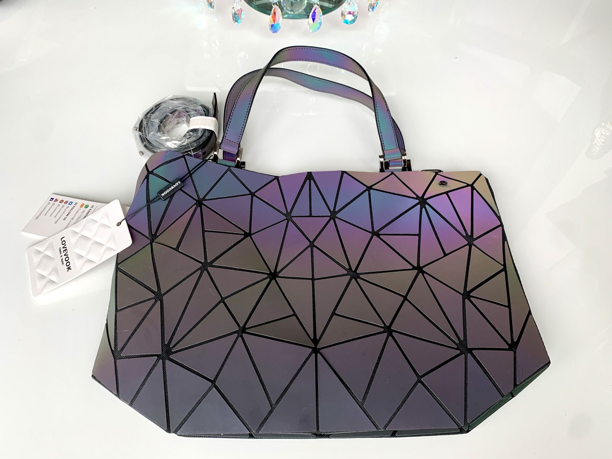 New, Light Sensitive Geometric Holographic, Unique Reflective Shoulder Bag