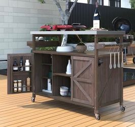 Assembled New Outdoor 50” Grill Cart with Stainless Steel Tabletop Outdoor Storage Cabinet for BBQ