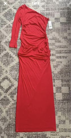 NWT Nicole Miller one shoulder maxi  dress with thigh slit in red size 10