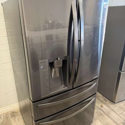 LG black stainless steel 4 door French door fridge with extra door in door warranty included