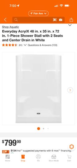 Everyday acrylX 48in x 35in one piece shower stall
