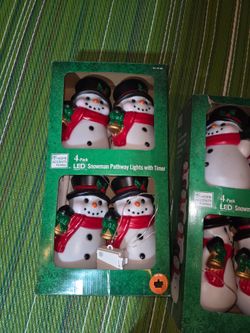 Snowman Pathway LED Lights Christmas Holiday Decoration Battery Timer 4 Pack