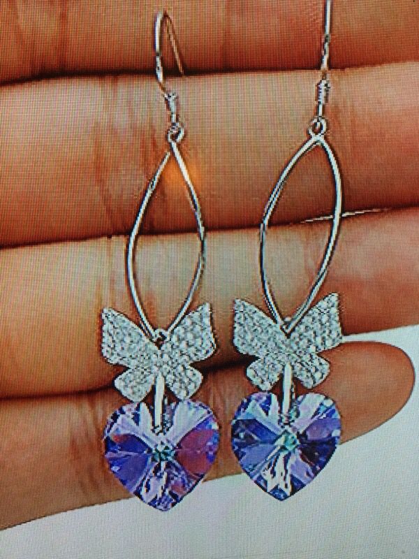 Lovely purple Crystals & Sterling Silver CZ Butterfly earrings 💜🛍💜 Swarovski crystal