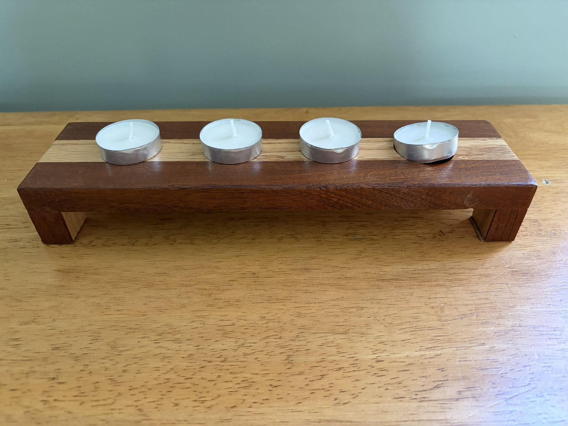 Artisan made wooden candle holder. New.
