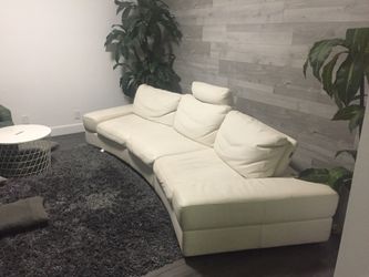 Sectional sofa for living room, leather, white. Made in Italy.