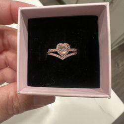 Pandora Set Of Sparkling Pink Rose Gold Rings Size 8.5