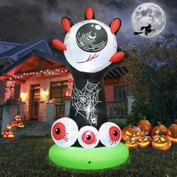6FT Halloween Inflatable Claw Eyeballs Yard Outdoor Decoration, Blow Ups Eye-catching Hand Grabbing Eyeballs Decoration with Brilliant Led Lights, Hor