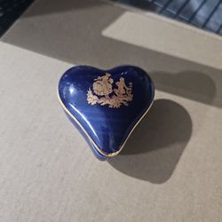Limoges Navy Gold Accent Heart Trinket Box Hand Painted French Limoges Porcelain