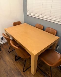 Wood Dining Table with Leather Chairs