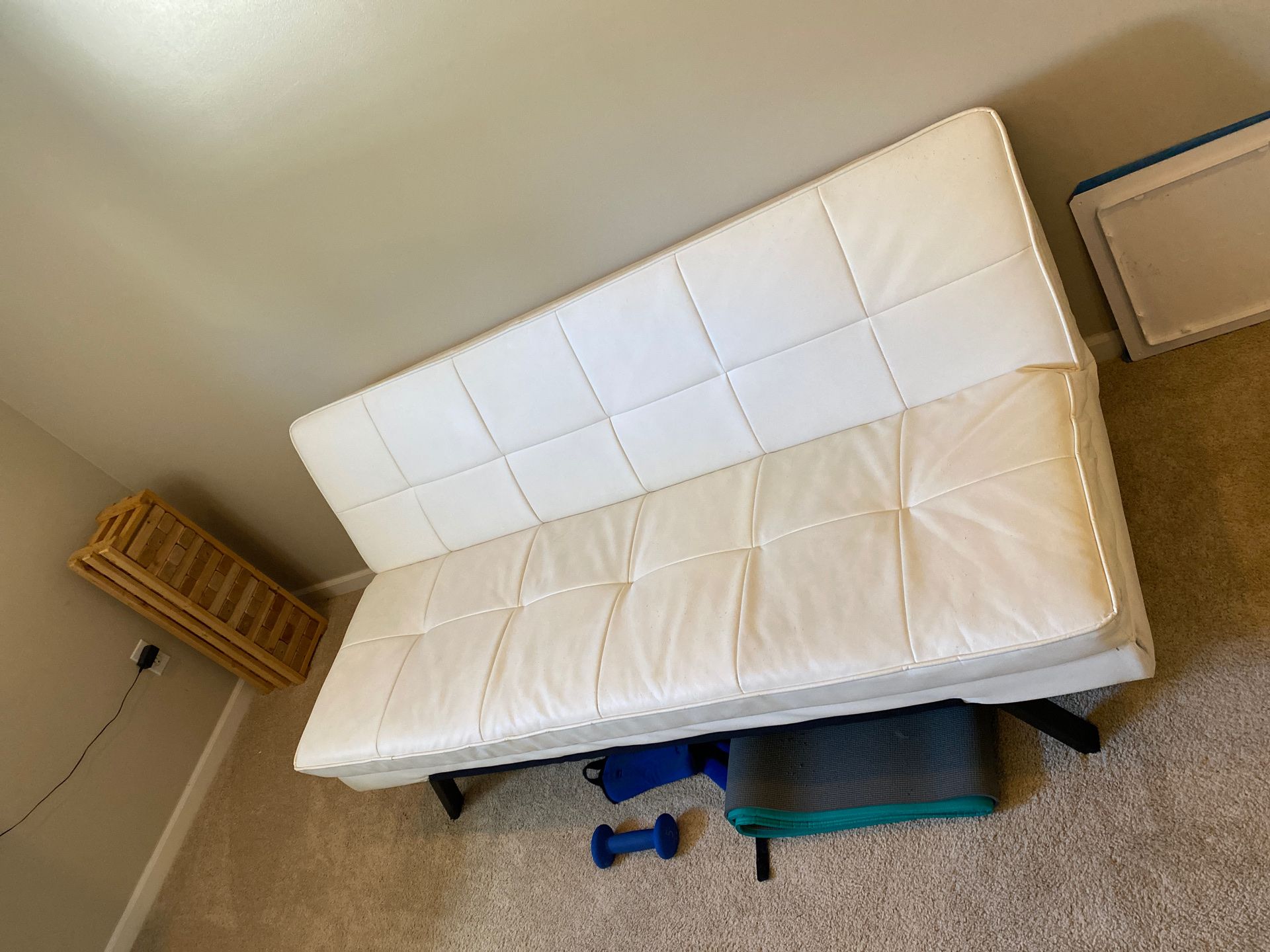 Futon, white, leather