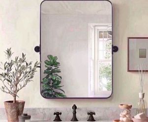 MOON MIRROR 24"x36" Matte Black Pivot Mirror for Bathroom, Metal Frame Bathroom Mirrors for Wall，Rectangle Titling Vanity Wall Mirror with Rounded Cor