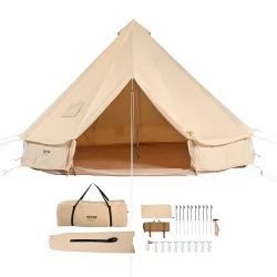 20#Canvas Bell Tent, 4 Seasons 3 m/9.8ft Yurt Tent, Canvas Tent for Camping with Stove Jack, Breathable Tent Holds up to 4 People, Family Camping Outd