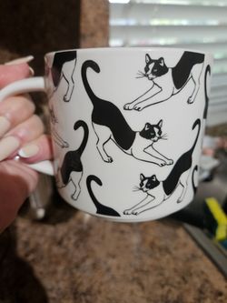 White Ceramic Mug with Black Cat Print