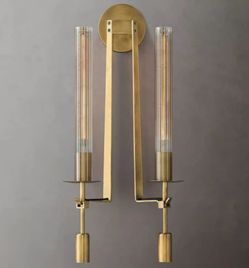 NEW Fontanelle Double Wall Sconce – Burnished Brass & Fluted Glass