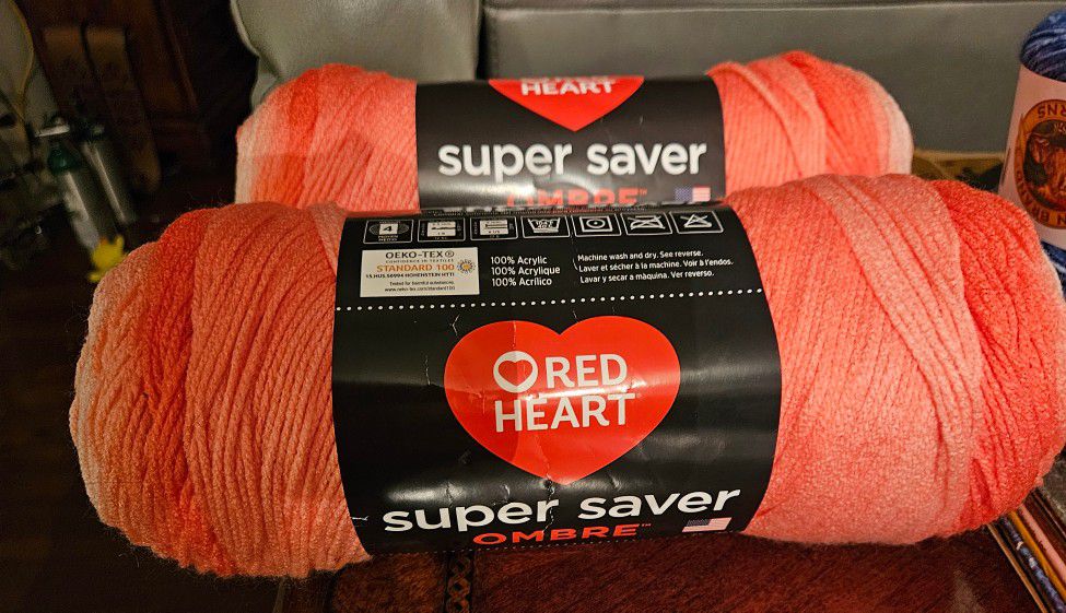 NEW ,OPEN HEART OMBRE YARN CORAL 