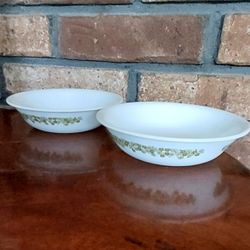 Vintage Corelle Spring Blossom Crazy Daisy Green White Berry Bowls 5.25" Two
