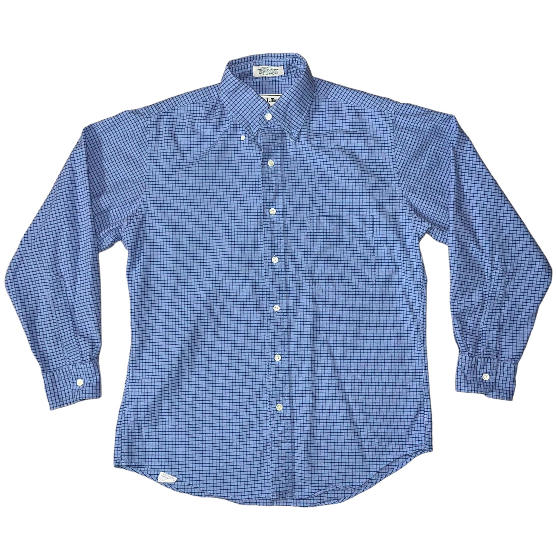 L.L. Bean Men's Dress Shirt 15-32 Blue Checkered Plaid Long Sleeve Button-Up
