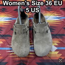 Birkenstock Beige Boston Slides Suede Leather Taupe Women’s 5 US 36 EU