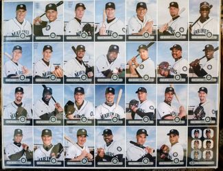 2000 Mariners Team Uncut Sheet, 28 Cards + 2001 Team Poster