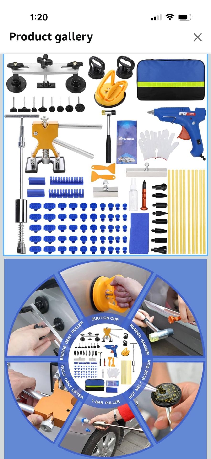 97PCS Auto Body Dent Repair Tool Kit, Paint-Friendly Dent Repair Kit with Golden Lifter, Slide Hammer T-bar Dent Puller, Bridge Puller, Suction Cup an