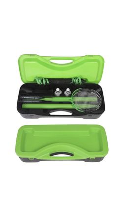 Portable Badminton Net Set Storage Box Base with 2 Battledores 2 Shuttlecocks Large, Green