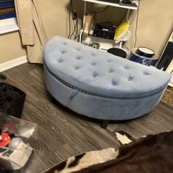 Light Blue Tufted Velvet Storage Bench / Ottoman – Excellent Condition