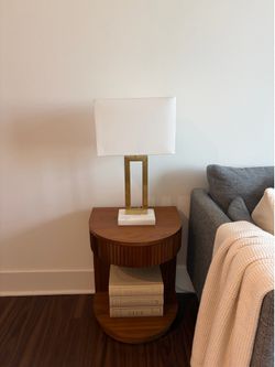 22” Table Lamp – White Marble Base & Brushed Brass