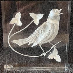 Vintage M Cox Signed Reverse Carved Lucite Bird
