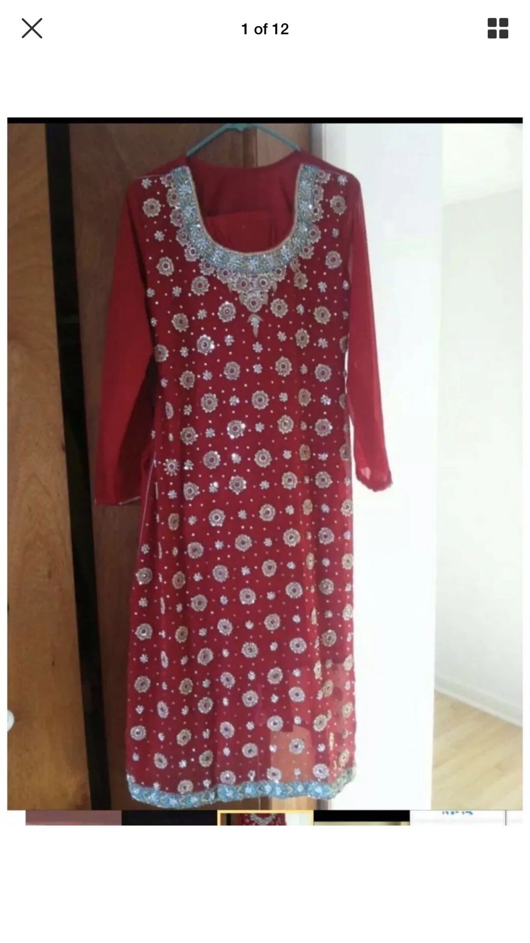 Pakistani Indian Shalwar Kameez Outfit Dress bridal wedding party red Christmas dress
