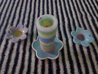 Candle with holder and mini dishes