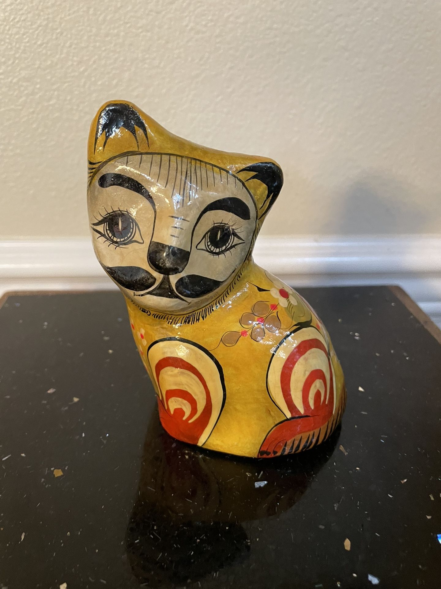 Vintage 1960 Mexico Paper Mache Cat with Mustache Sermel Tonala Signed