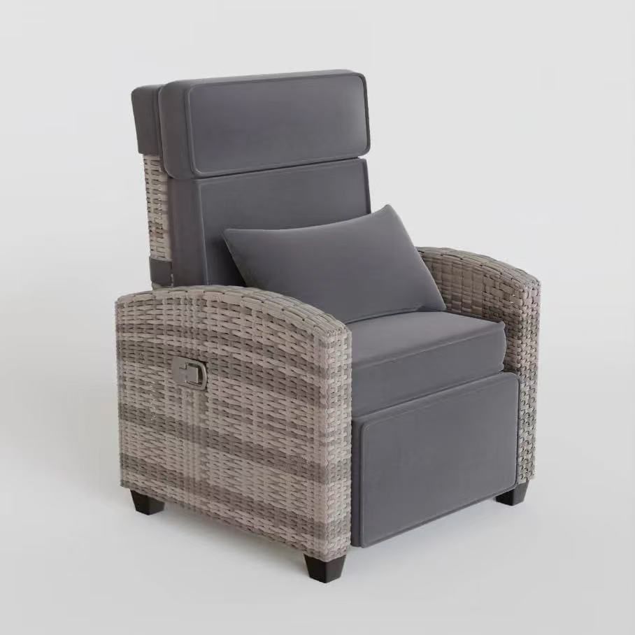 Outdoor Adjustable PE Rattan Recliner Chair with Flip-Up Side Table 150° $110