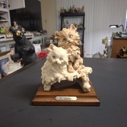 Giuseppe Armani "Kittens On Snow" (Item#672) Created In Year 1984 In Florence Italy 🇮🇹  Florence Sculture D'Arte Collection Polished Wood W/Nameplat