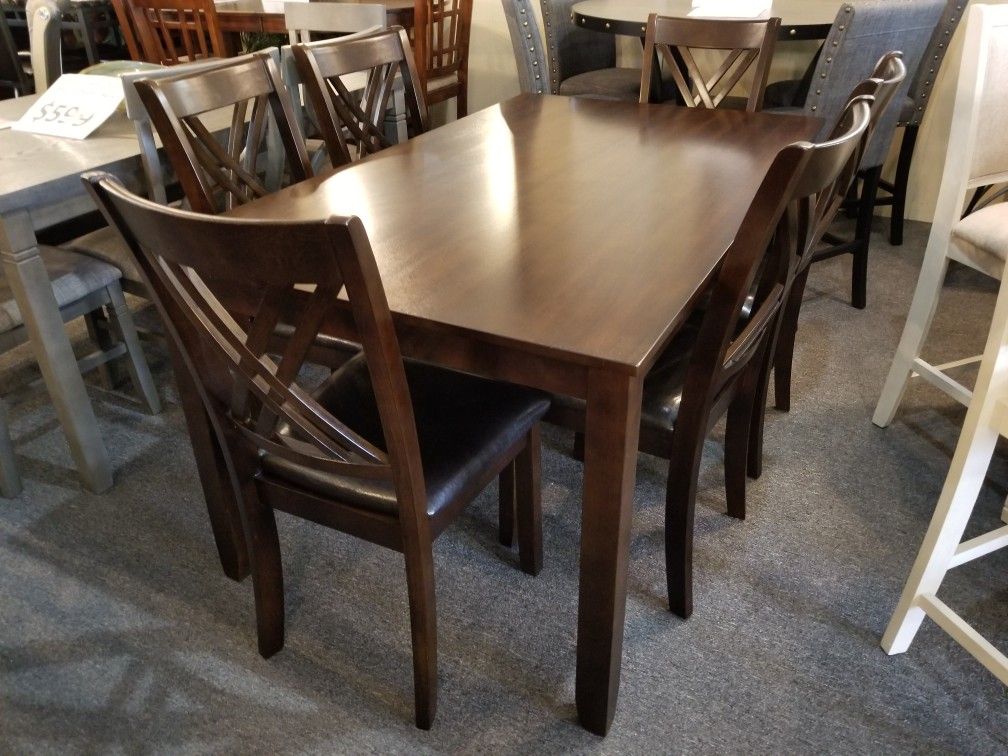 Brand New 60"×36"×30"H Brown Dining Table + 4 Chairs + Bench