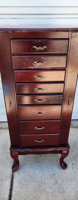 Standing Wood Jewelry Armoire with Mirror
