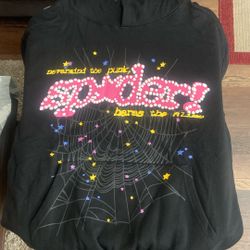 Brand New Authentic Quality Sp5der Hoodie In The Black And Pink Color Way