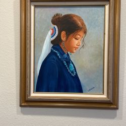 Original Oil On Canvas Of Native American Girl In Profile