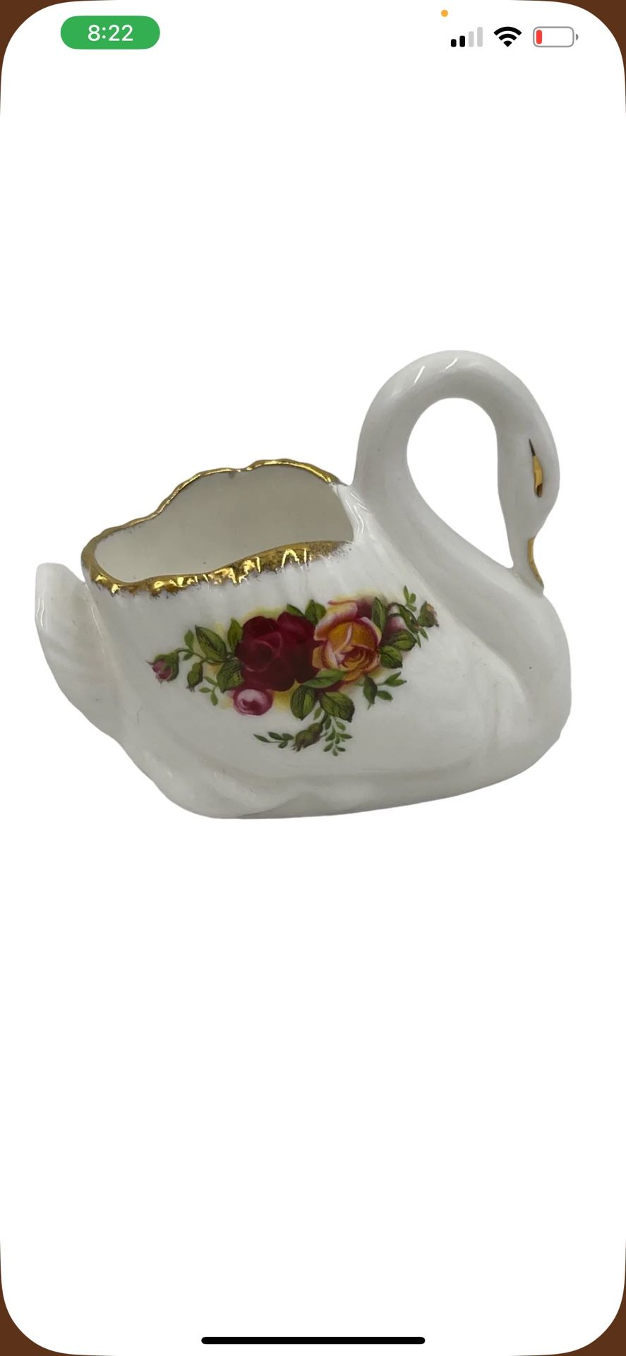 Vtg Royal Albert Bone China Old Country Roses Swan Planter Bud Vase Gold Trim