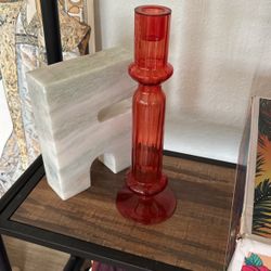 ORANGE GLASS CANDLE HOLDER