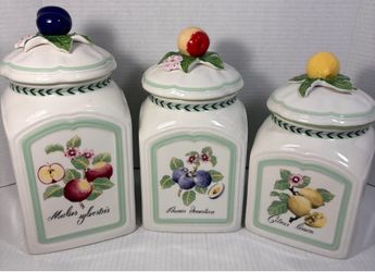 Villeroy and Boch 1748 Country French Garden Porcelain Canister Set of 3 like new