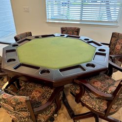 3-in-1 Solid Wood Game Table Set — Bumper Pool + Poker + Dining | 6 Chairs + Rug Included