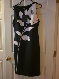 Halston Black & White Floral Sheath Dress