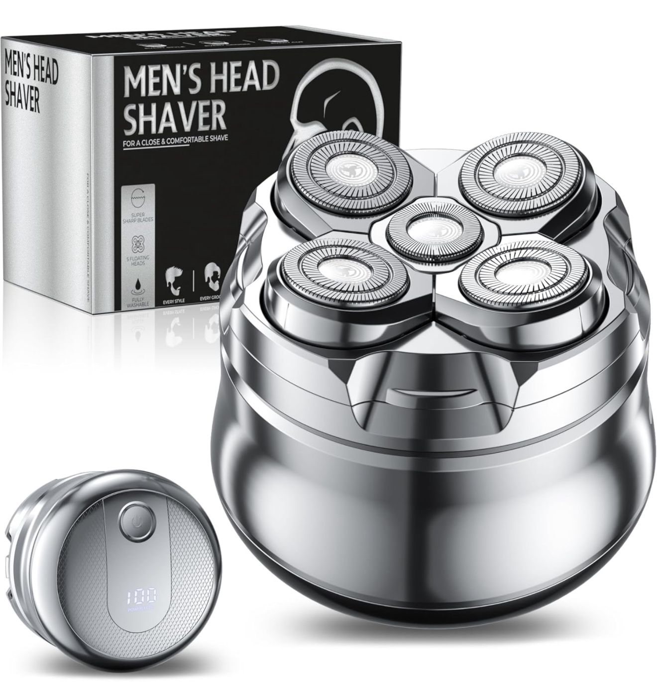 Electric Head Shavers for Bald Men: LED Display Razor Deep Cleaning Rechargeable Heads Shaver Waterproof Wet & Dry Shaving Device Powerful Scalp Hair 