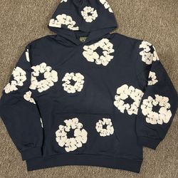 Navy Blue Denim Tear Hoodie XL