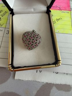 Silver heart with pink stones pendent