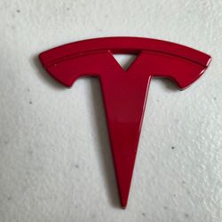 Tesla T Logo Emblem Overlay Cover Red Adhesive Badge 2.25" Car Accessory