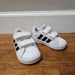 Adidas Toddler Size 5 Grand Court White Black 3-Stripes Velcro Sneakers