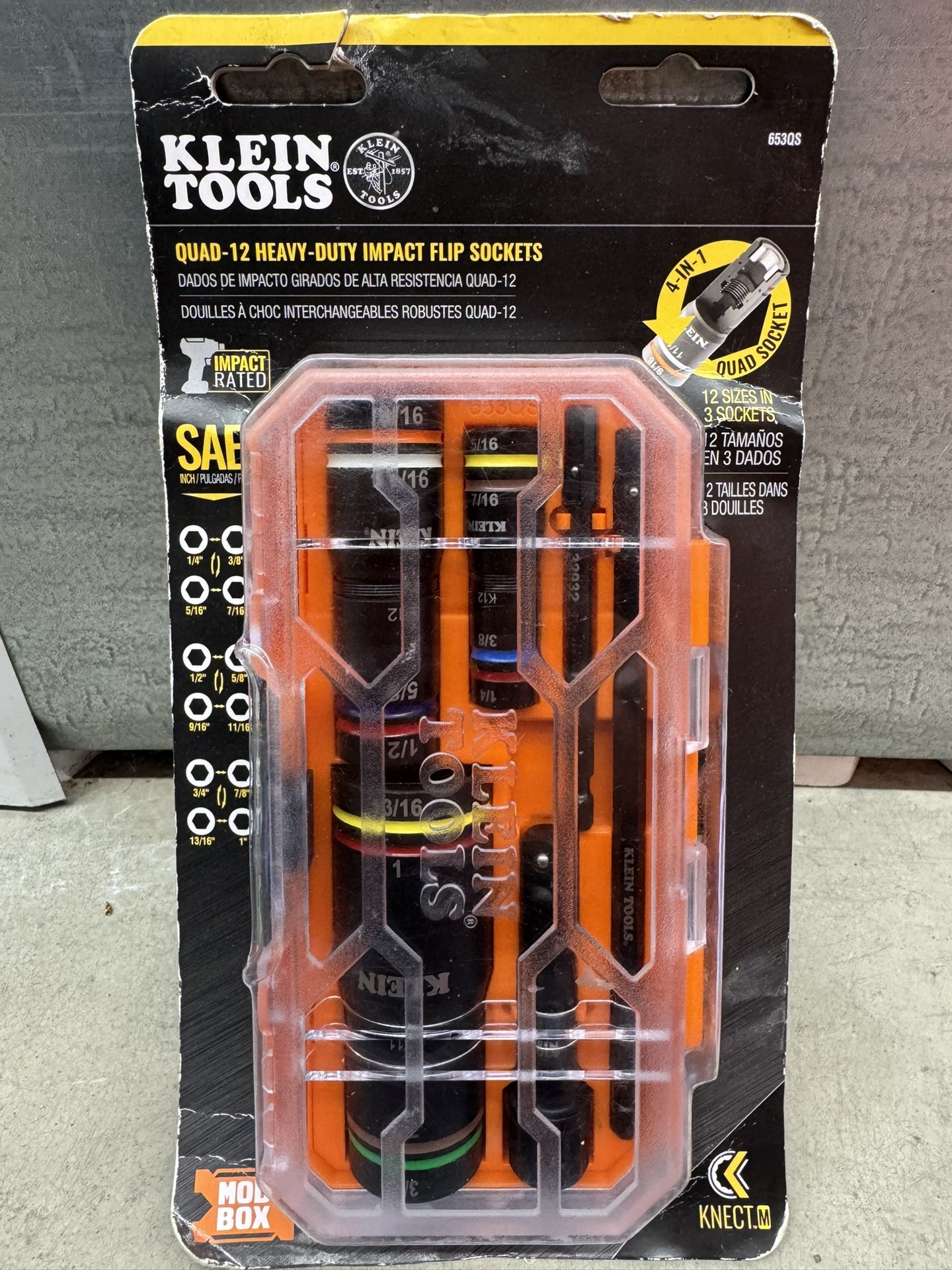 Klein Tools KNECT Quad-12 Heavy-Duty Impact Flip Sockets, SAE, 6-Piece