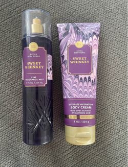 Bath & Body Works, sweet whiskey fragrance mist and body lotion